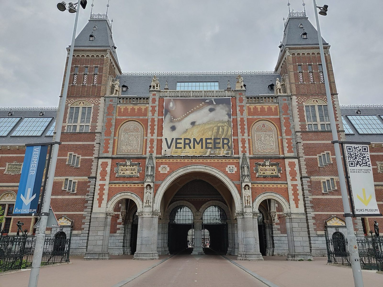 The south front of the Rijksmuseum, with its towers and central archway.