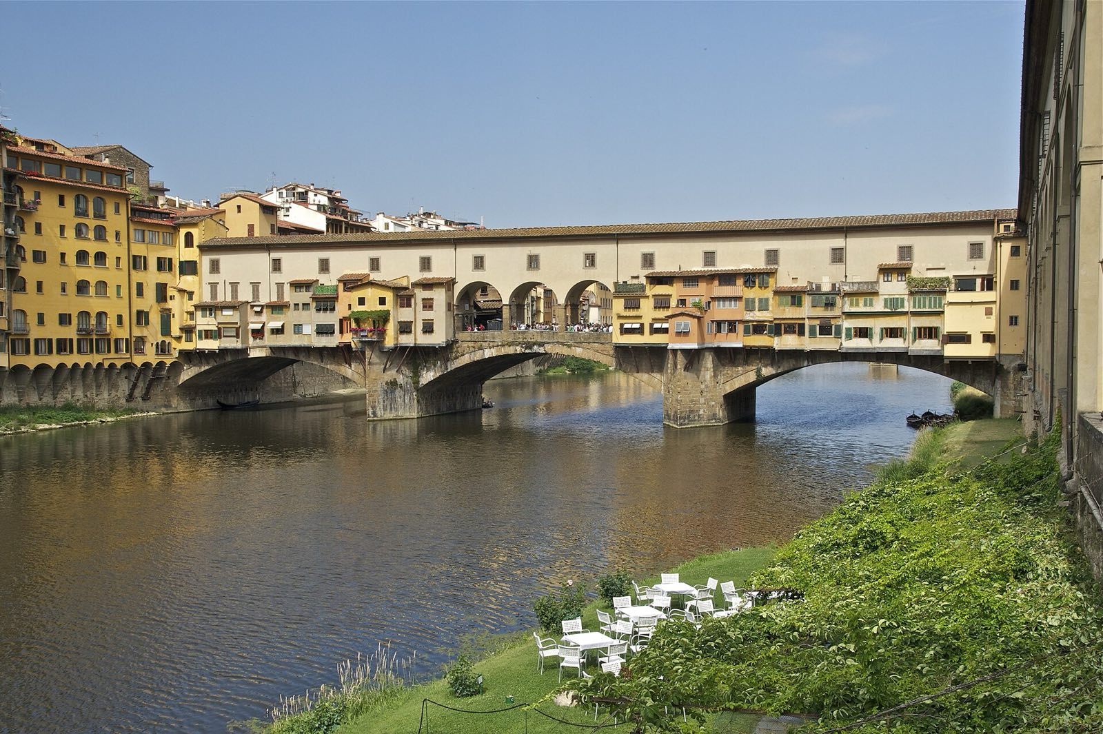 The Ponte Vecchio in Florence, with its shops built over the Arno.