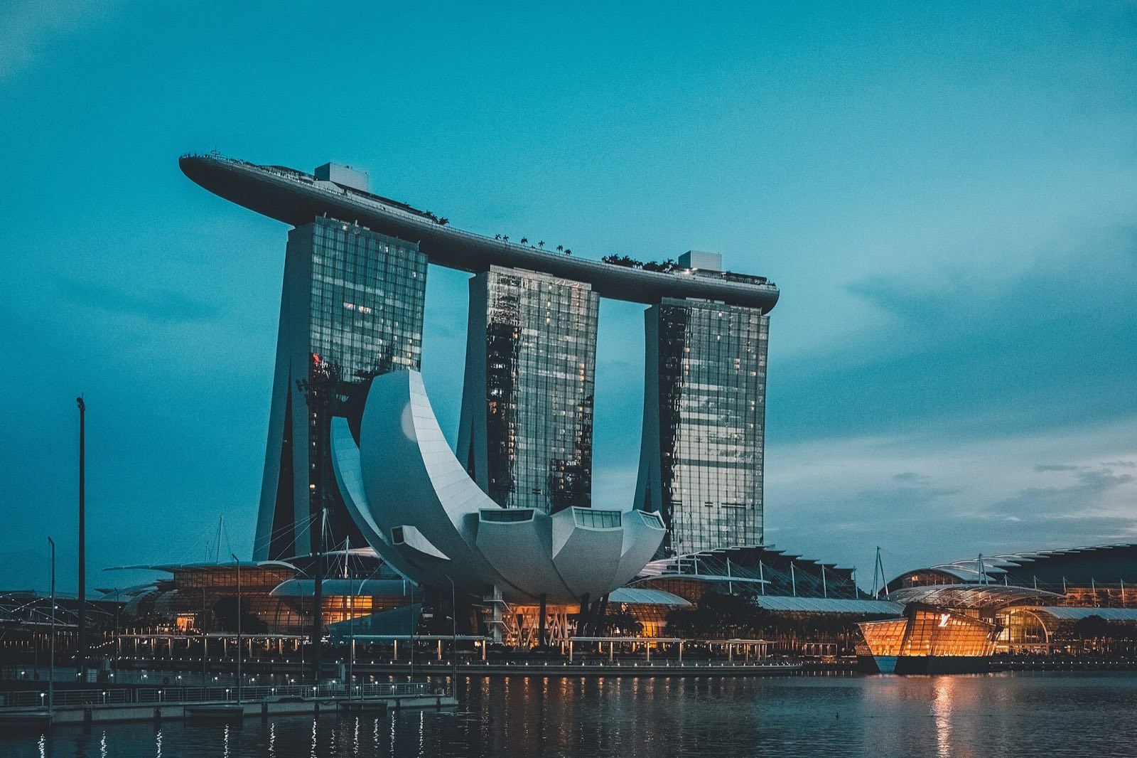 The three towers of Marina Bay Sands in Singapore, joined by the deck across their tops.
