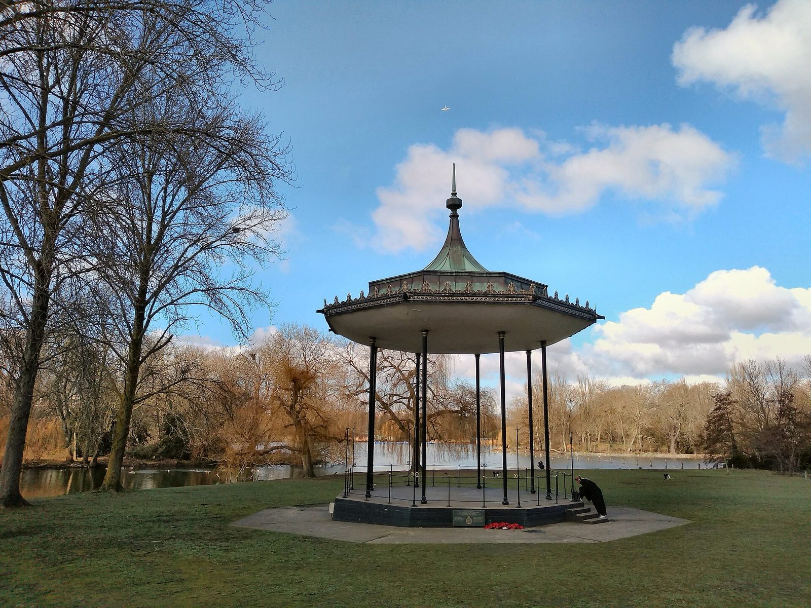 The bandstand in The Regent's Park, London, among autumn trees.