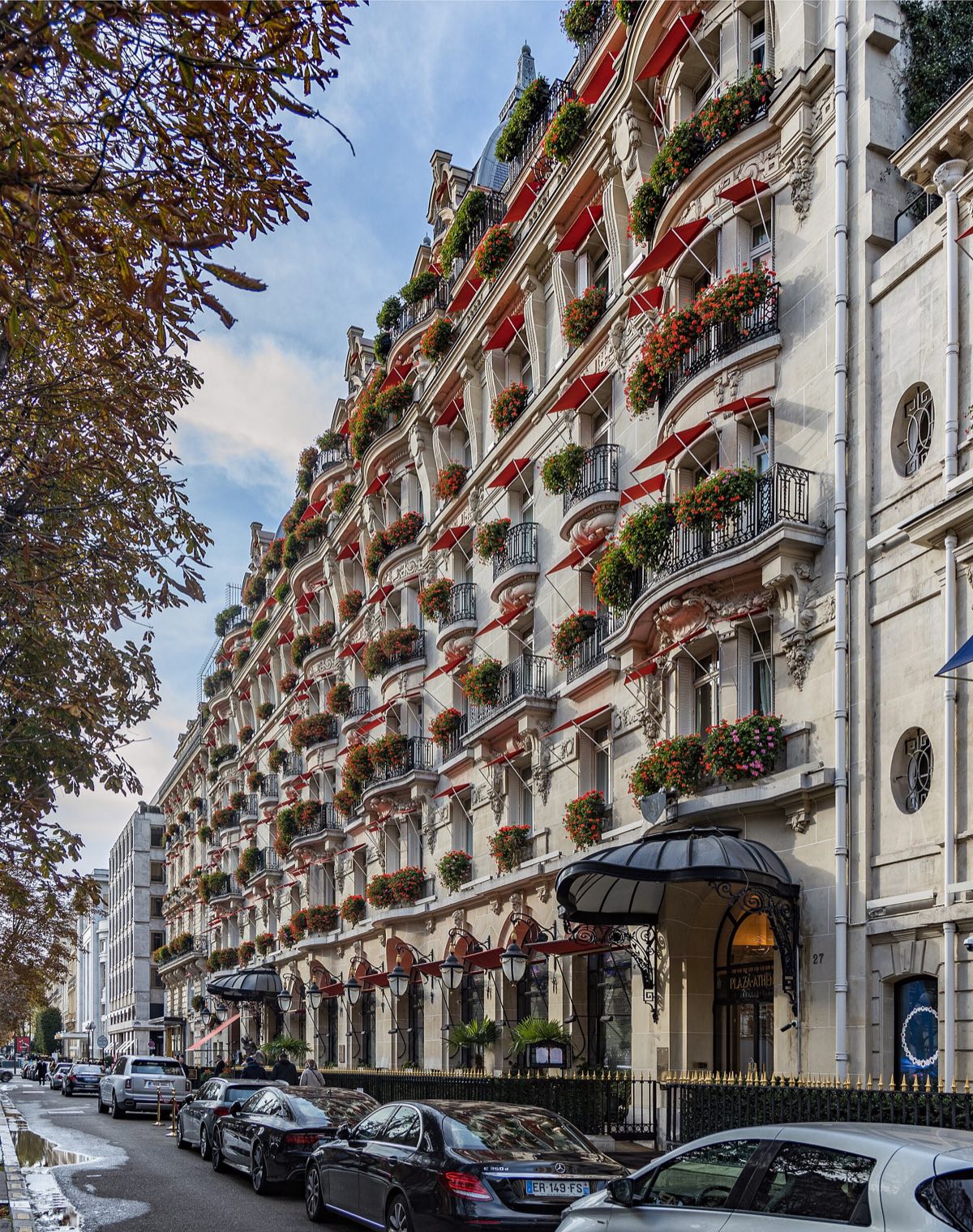 The Hôtel Plaza Athénée seen along the avenue Montaigne.