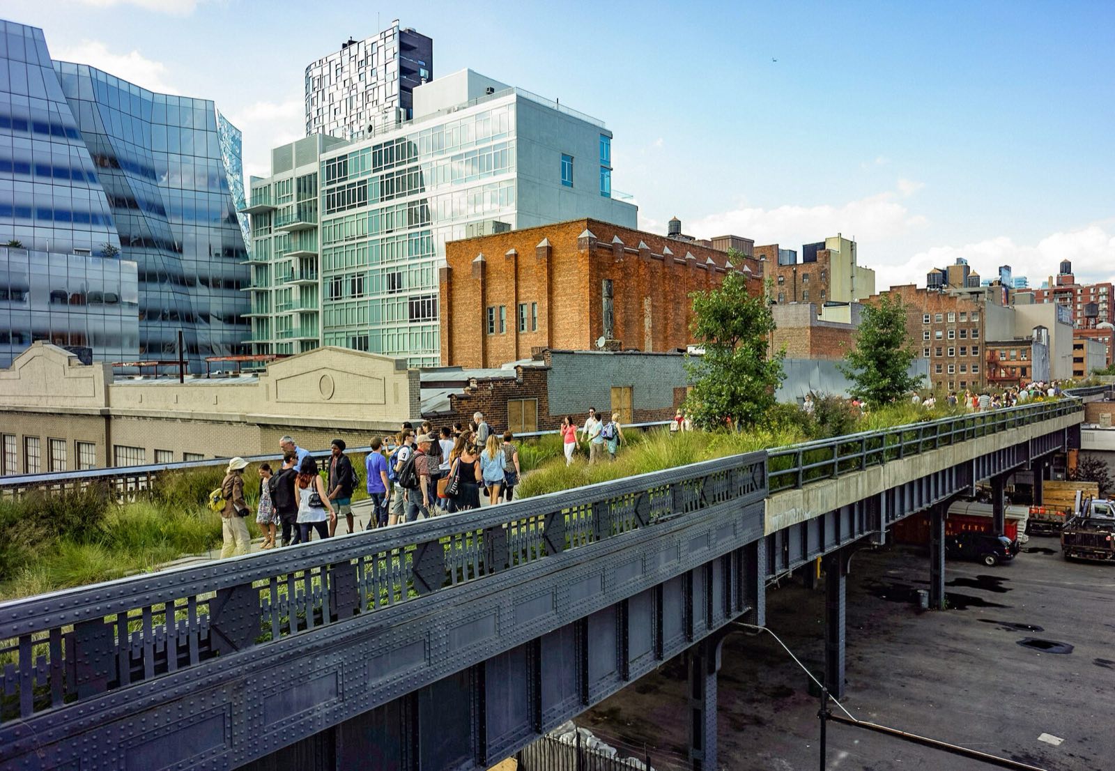 The High Line, a planted walkway between buildings on the west side of Manhattan.
