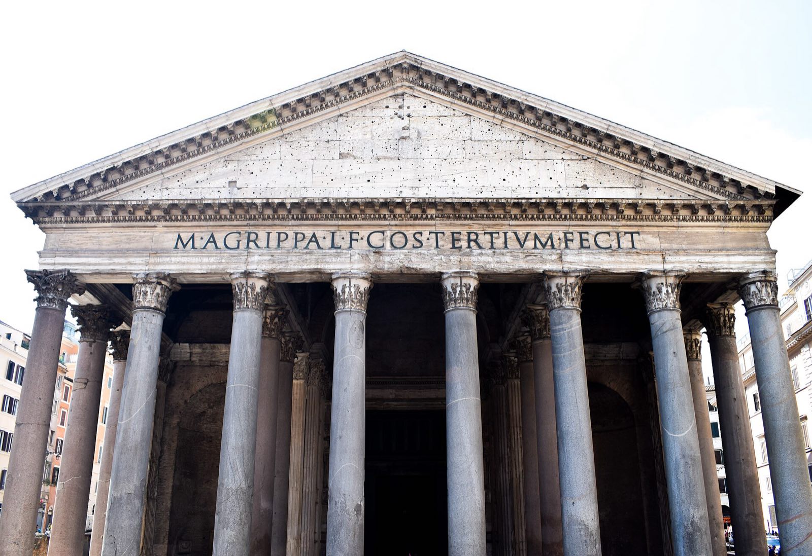 The columned front of the Pantheon in Rome.